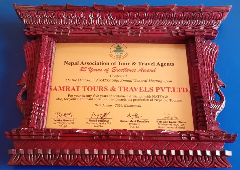 Samrat Tours Wins NATTA 25-Year Excellence Award 2026: Nepal Travel Milestone